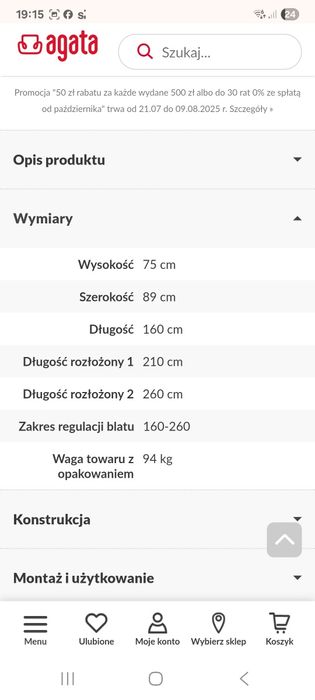 Stół rozkładany biały