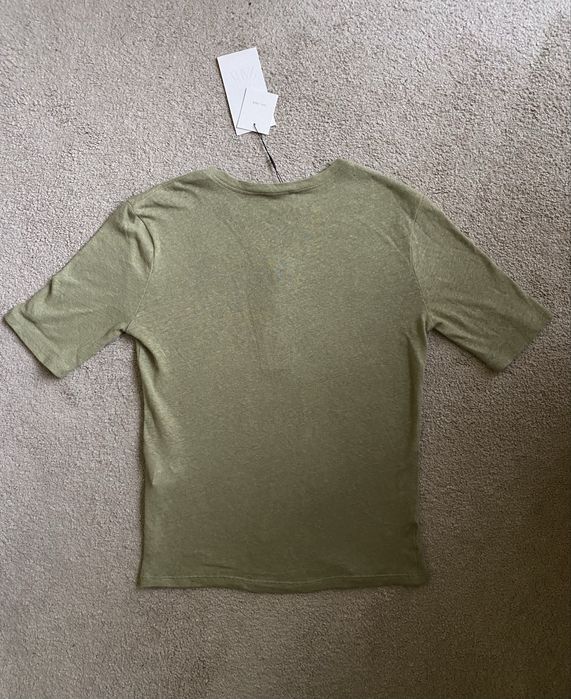 Лляне поло на гудзики, льняне поло жіноче, оливкова футболка Zara льон