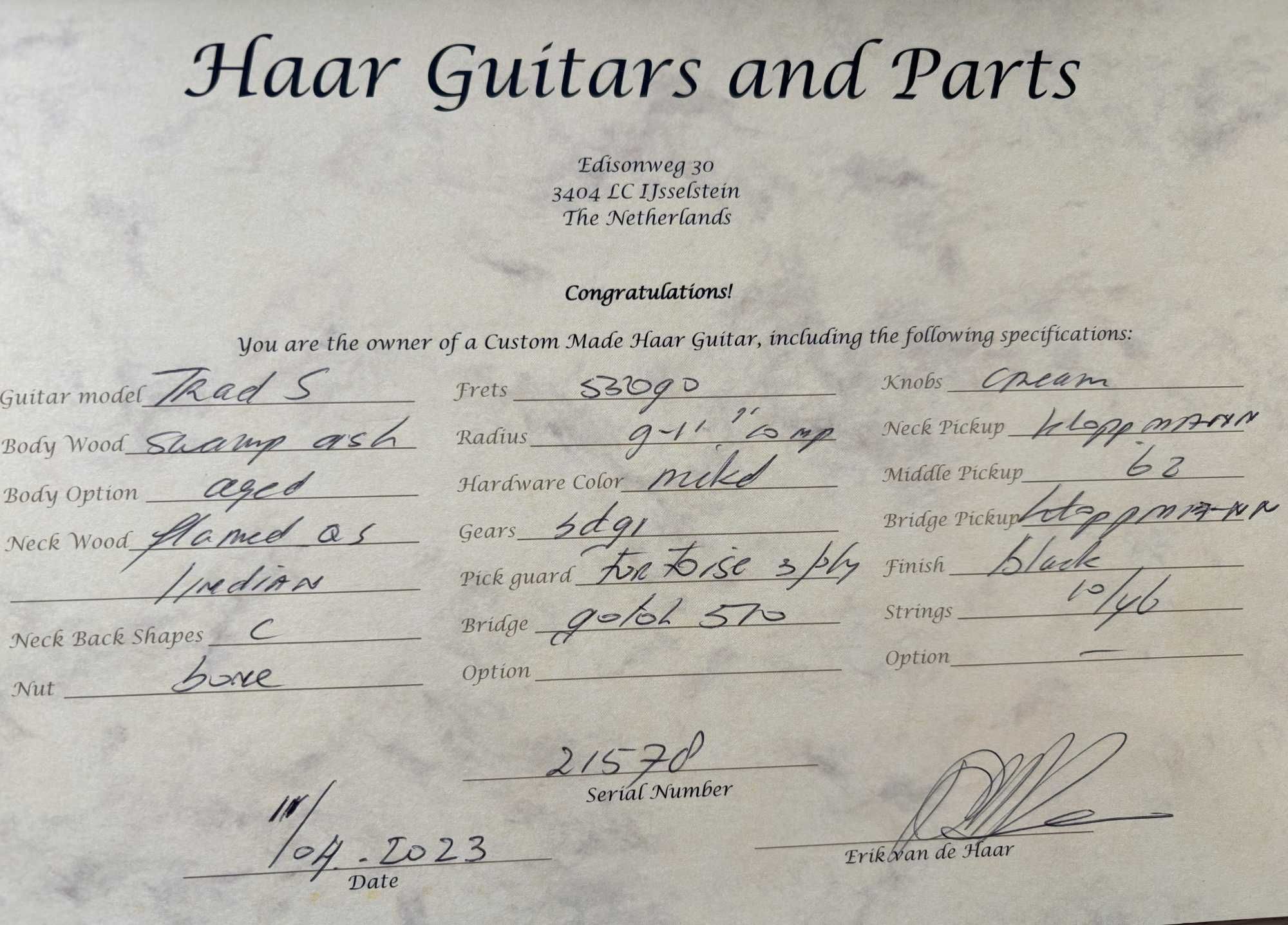 Haar Trad S Stratocaster 2023 Black Relic Roasted Flame Maple!