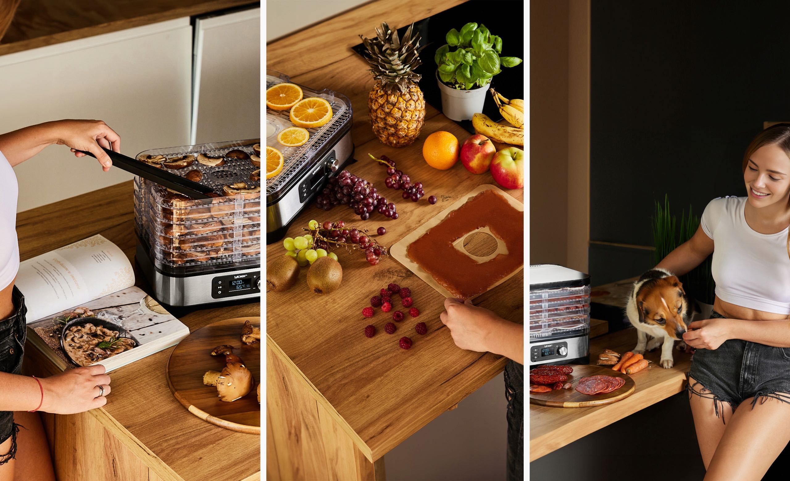 Duża suszarka do grzybów owoców Yoer 450W INOX timer 6 sit