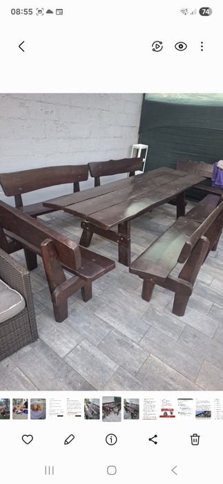 Duży stół drewniany  z ławkami na taras