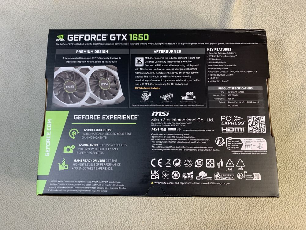 Відео карта MSI GeForce  GTX 1650 4GB DDR6 Ventus XS OCV3
