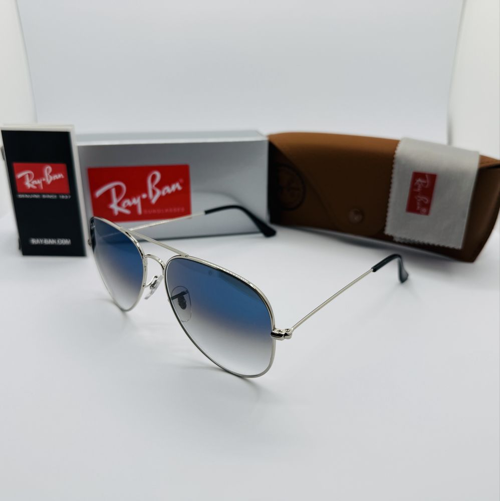 Солнцезащитные очки Ray Ban Aviator 3025 Silver-mBlue Grade 58 стекло