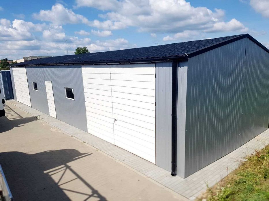 Blaszana hala 18×6m Okno Drzwi Rynna - srebrny/ biały