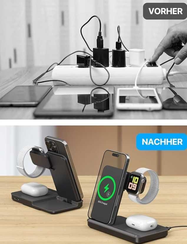 Indukcyjna stacja ładująca do zegarka Apple Watch i iPhone'a 3w1