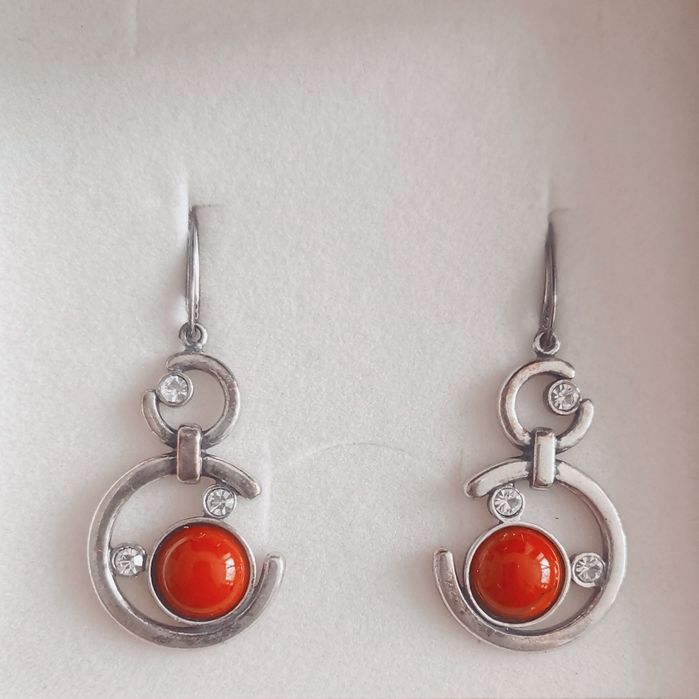 Apart - srebrne kolczyki z koralem i cyrkoniami NOWE