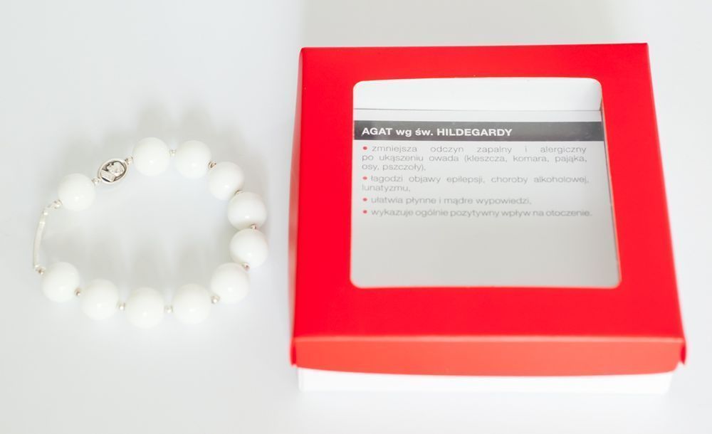 Bransoletka komunijna dziesiątka różańcowa Agat Biały Faset JP i MB