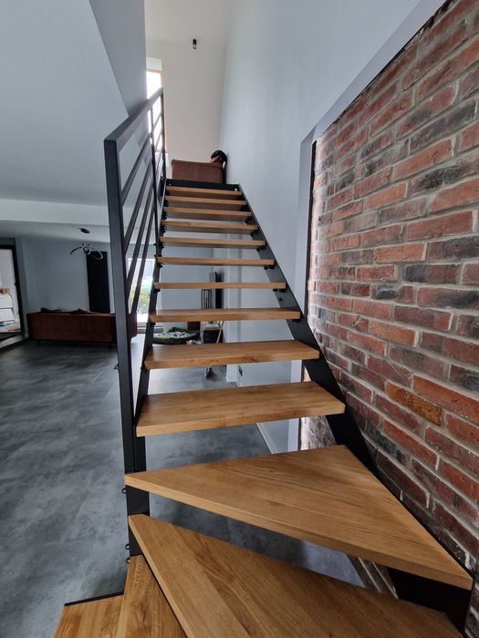 Schody metalowe, stalowe, loft, nowoczesne, dąb, Jesion