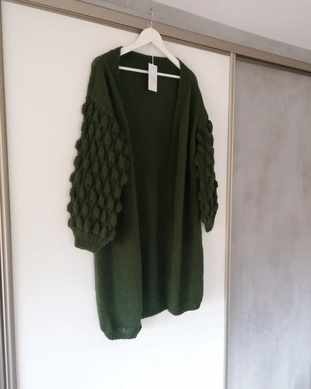 Sweter bąble khaki wełna handmade kardigan rozmiar onesize