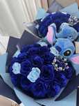 Bukiet wieczne róże niebieskie stich flowerbix giftbox prezent róże