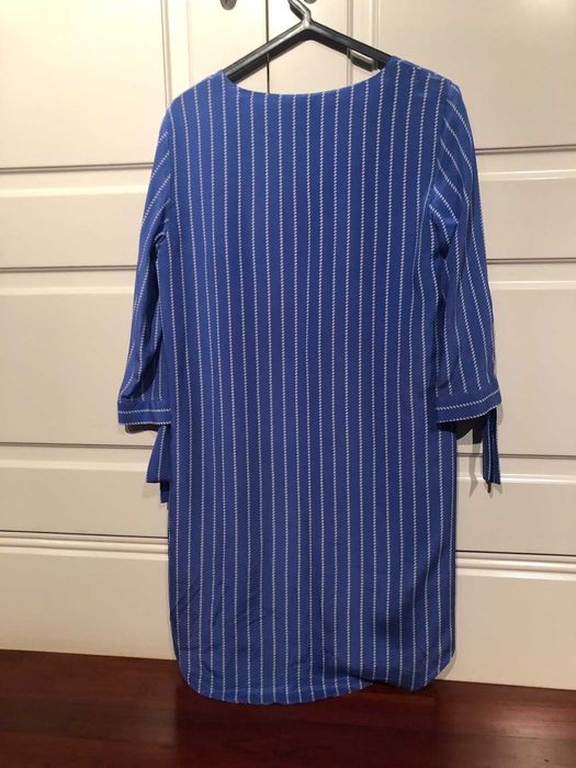 vestido azulão às riscas brancas em seda MASSIMO DUTTI  38