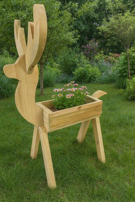 Donica kwietnik JELONEK, JELEŃ ozdoba z DREWNA na prezent ogród dom