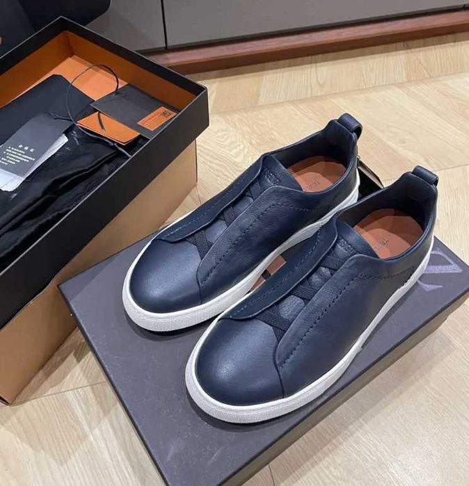 Мужские синие кроссовки Zegna Triple Stitch кеды Зегна кеди кросівки