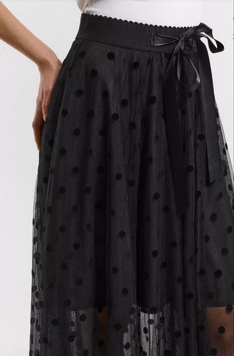 Спідниця максі, чорна у горошок. На резинці. Фатин