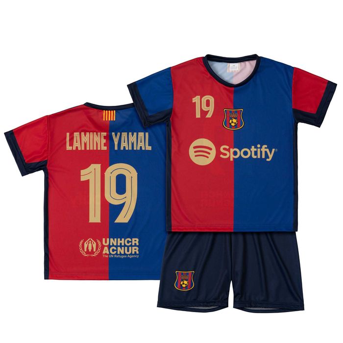 Strój piłkarski dziecięcy Barcelona Yamal + Lewandowski