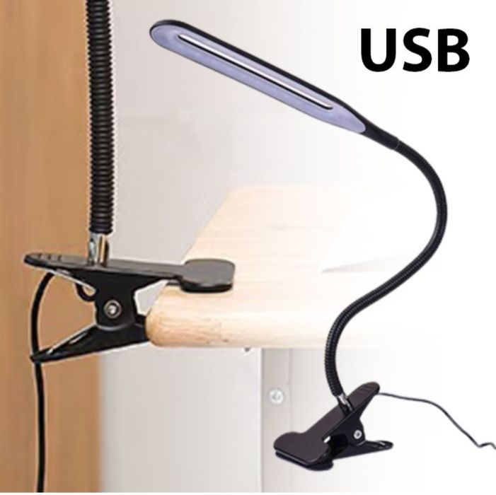 Настільна лампа світлодіодна LED на прищіпці від 220v та Повербанка