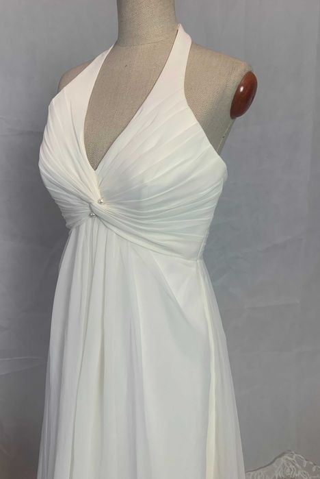 Zwiewna suknia ślubna na plażę nowa 38 M ivory hafty długi tren empire