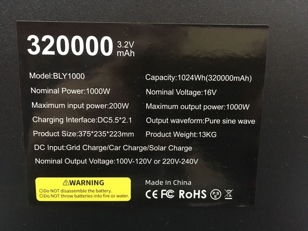 НОВА!!! Портативна зарядна станція BLY1000 (1000Вт,LifePo4, 1024 Вт/г)