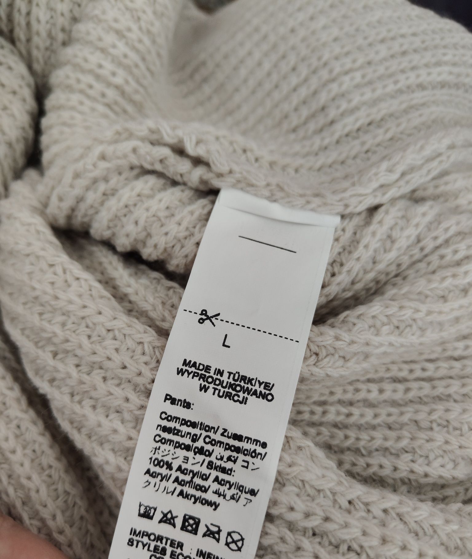 Shein sweterkowa sukienka kremowa długie rękawy kokardki L 40 / XL