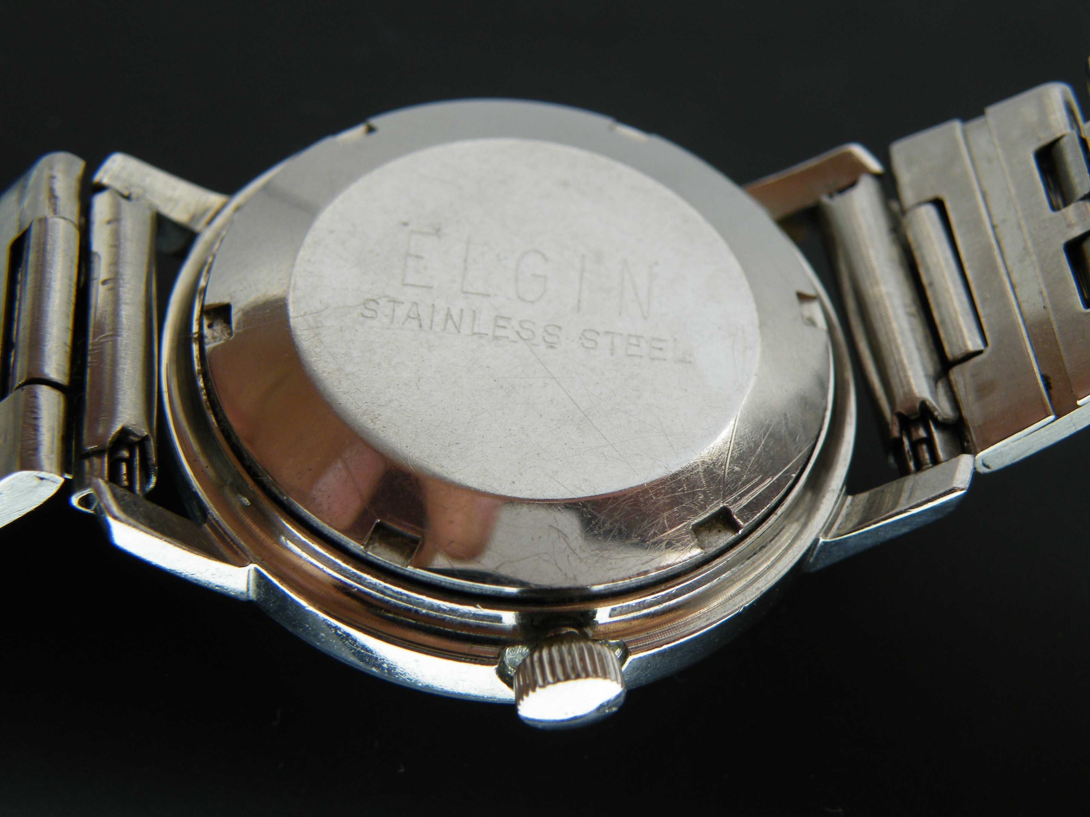 Elgin Automatic Vintage z Czarną Tarczą w Stalowej Kopercie