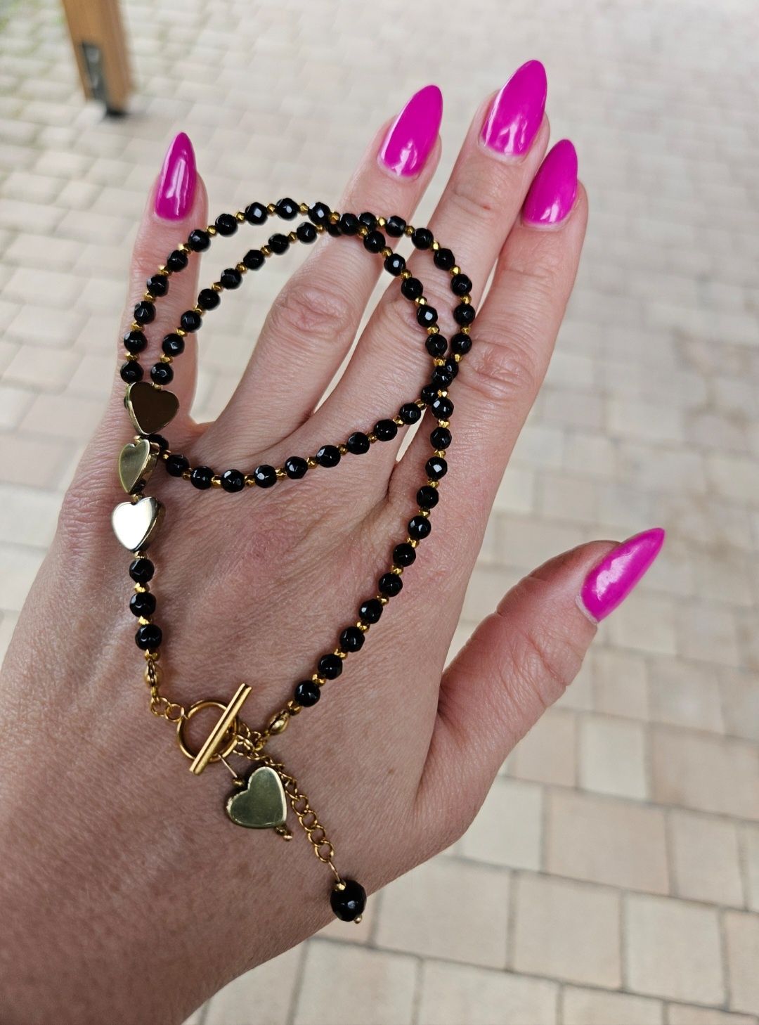 Naszyjnik Choker kamienie naturalne Onyks Jadeit Hematyt