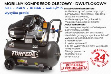 KOMPRESOR 2 SILNIKI W SYSTEMIE V olejowy pojemność 50L z kołami 230V!