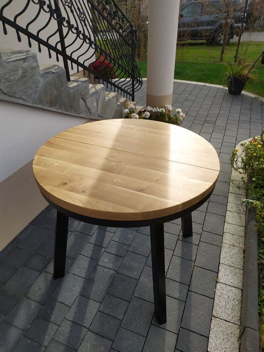 Okrągły 90+1 wkładka 50 rozkładany dębowy stół loft lity dąb
