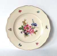 Talerz śniadaniowy porcelana ecru kremowy Krautheim kwiaty Bavaria
