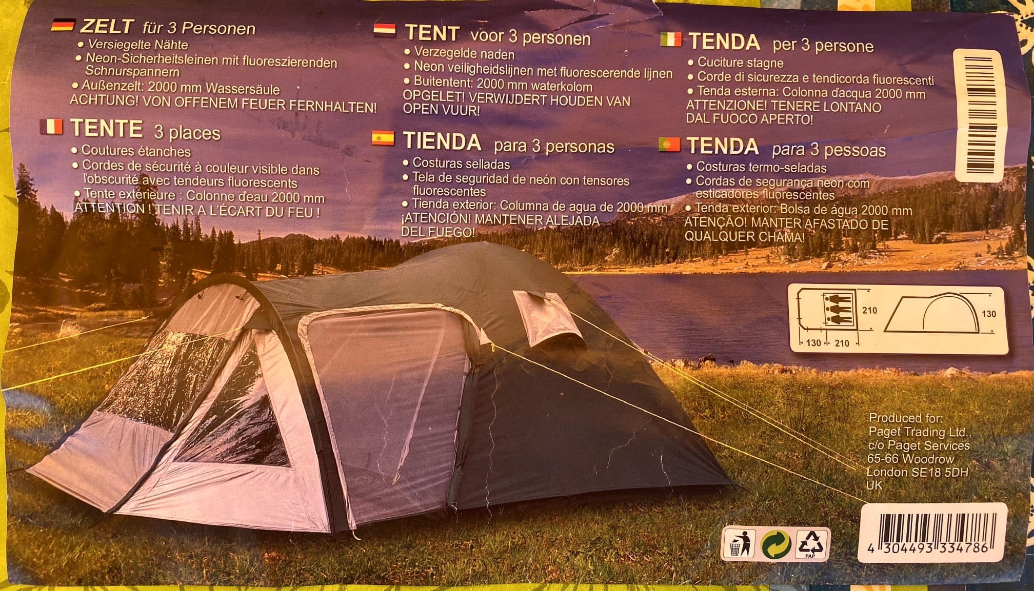 Tenda para 3 pessoas 130X210 - Nova