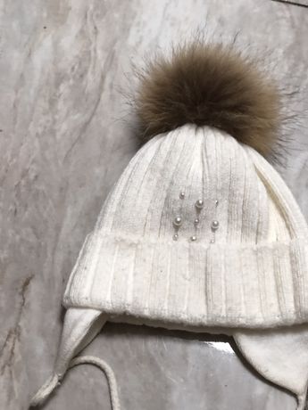 Зимова шапка з натуральним хутром 2-5 років,теплая зимняя шапка