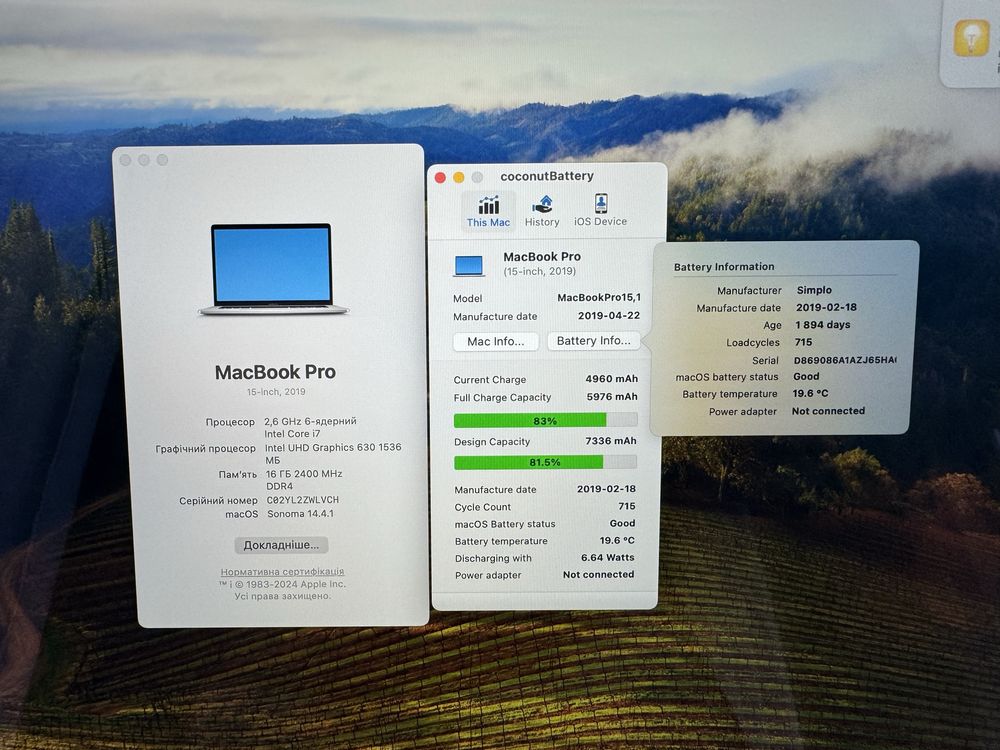 Apple MacBook Pro 15 2019/i7/2.6ghz/16gb/256gb