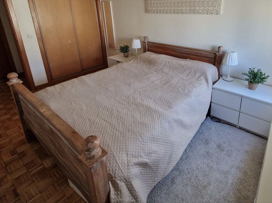 Cama casal rústica (160x200) madeira carvalho enbranquecida