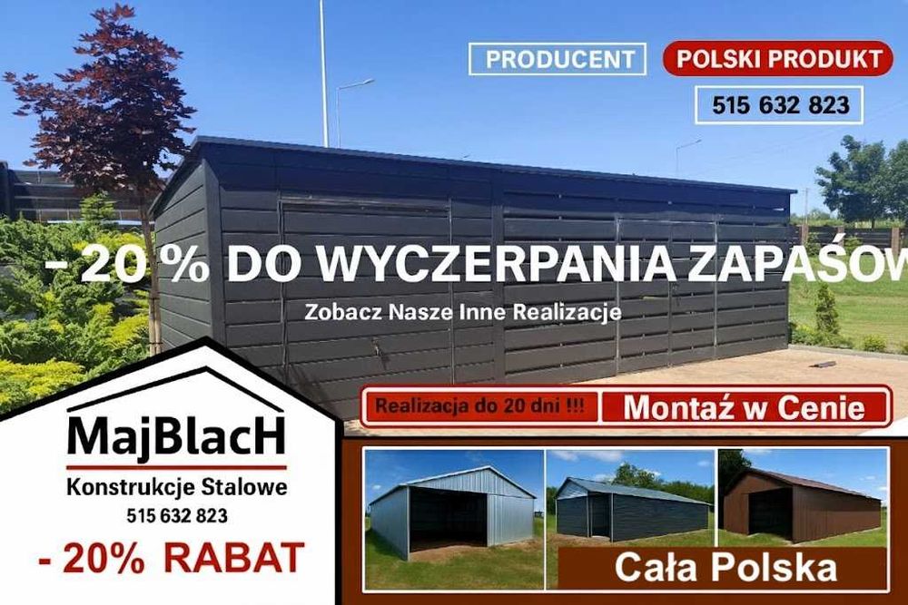 RABAT -20% OCYNK - Wiata Otwarta / Garaż Blaszany /HALA - Maj-Blach