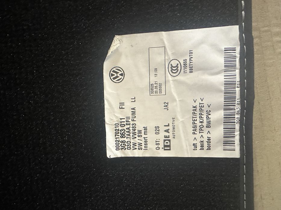 Коврики vw arteon,vw passat b8.3g1863011