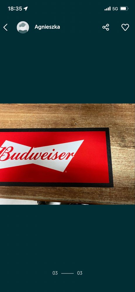 Mata pod Piwo Budweiser Nowa Czerwona Velur Miękka 3szt