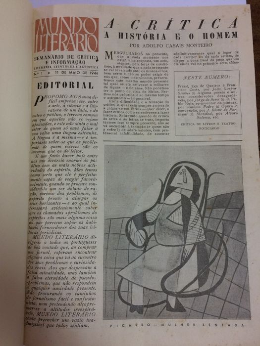 Revista Mundo Literário nº 1 de Maio de 1946 a Maio 1948 encadernadas