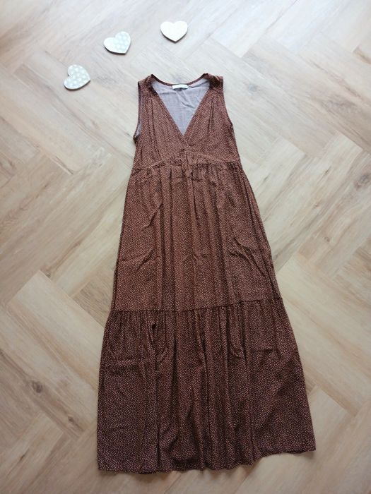 Brązowa letnia długa maxi retro sukienka / na plażę / Reserved / M 38