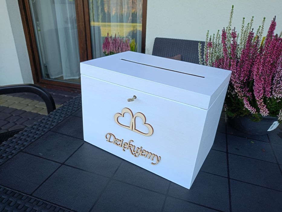 Pudełko drewniane skrzynia skrzynka box na koperty ślubne białe