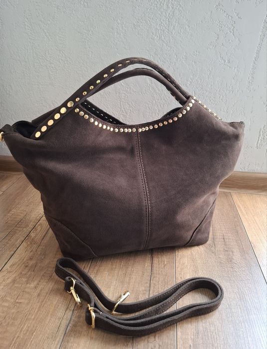 Zamszowa torebka damska z skóry naturalnej