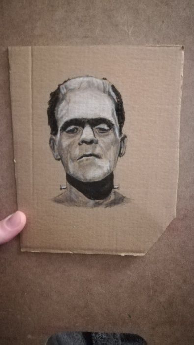 Frankenstein desenho a pastel e caneta sobre cartolina 17x14 cm