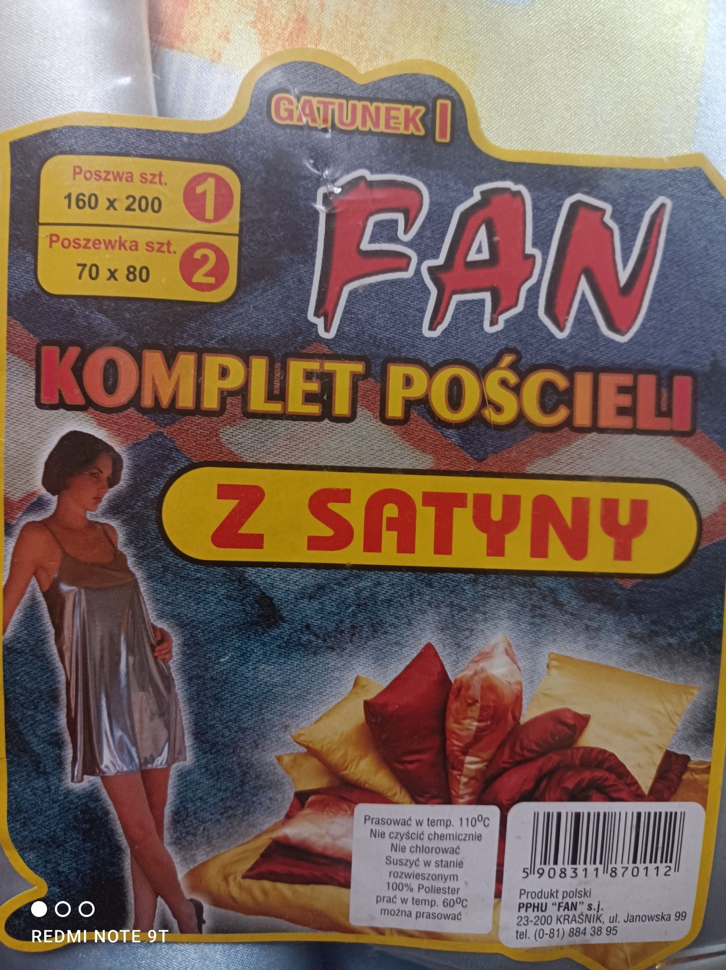 Komplet nowej pościeli satynowej FAN, kołdra 160 x 200, 70 x 80