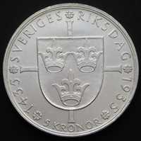 Szwecja 5 koron 1935 - król Gustaw V - SREBRO