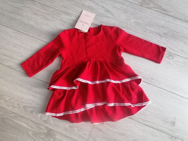 Nowa czerwona sukienka falbanki święta sesja koronka r. 80