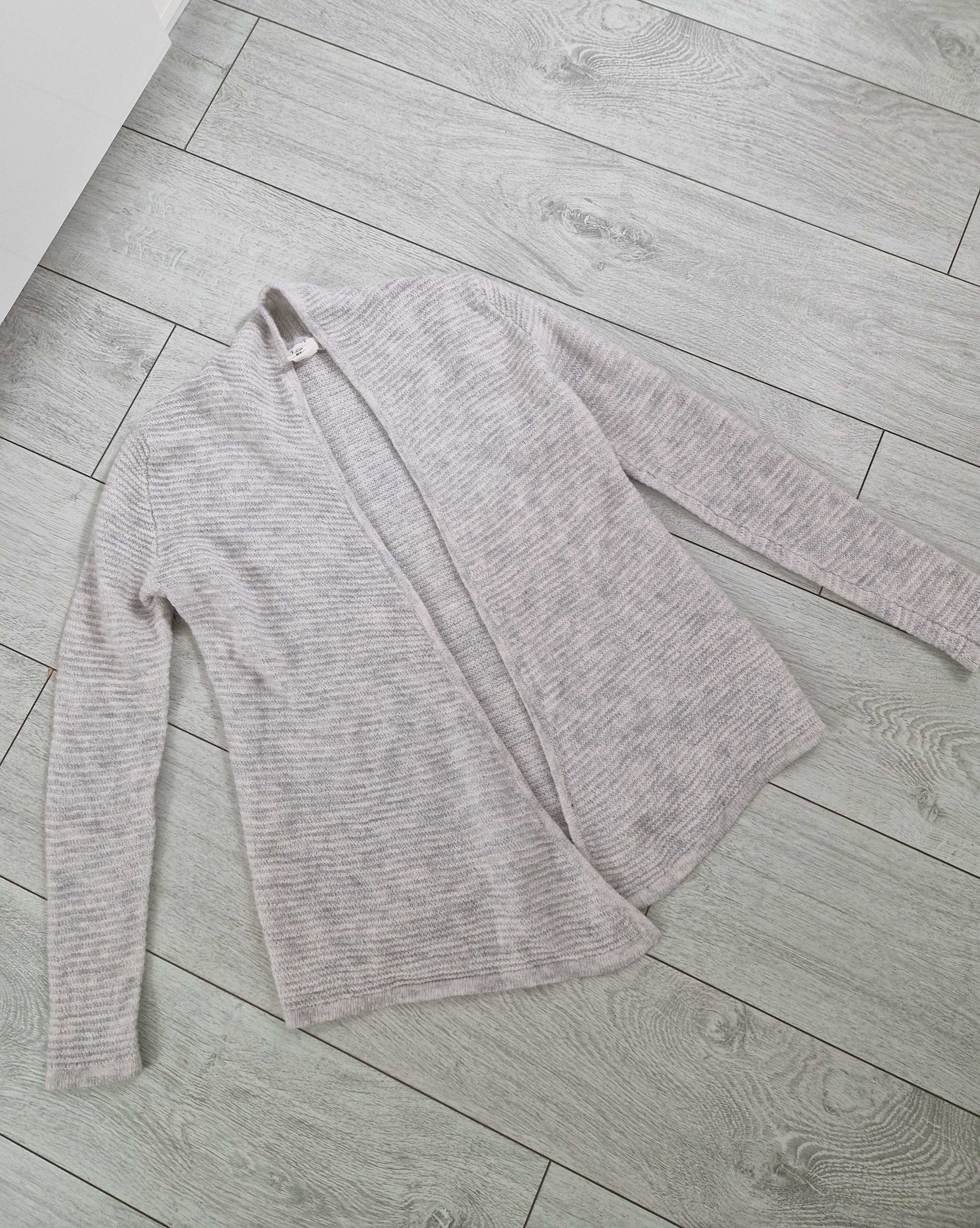 H&M szary kardigan sweter prążkowany 30% moher wełna M