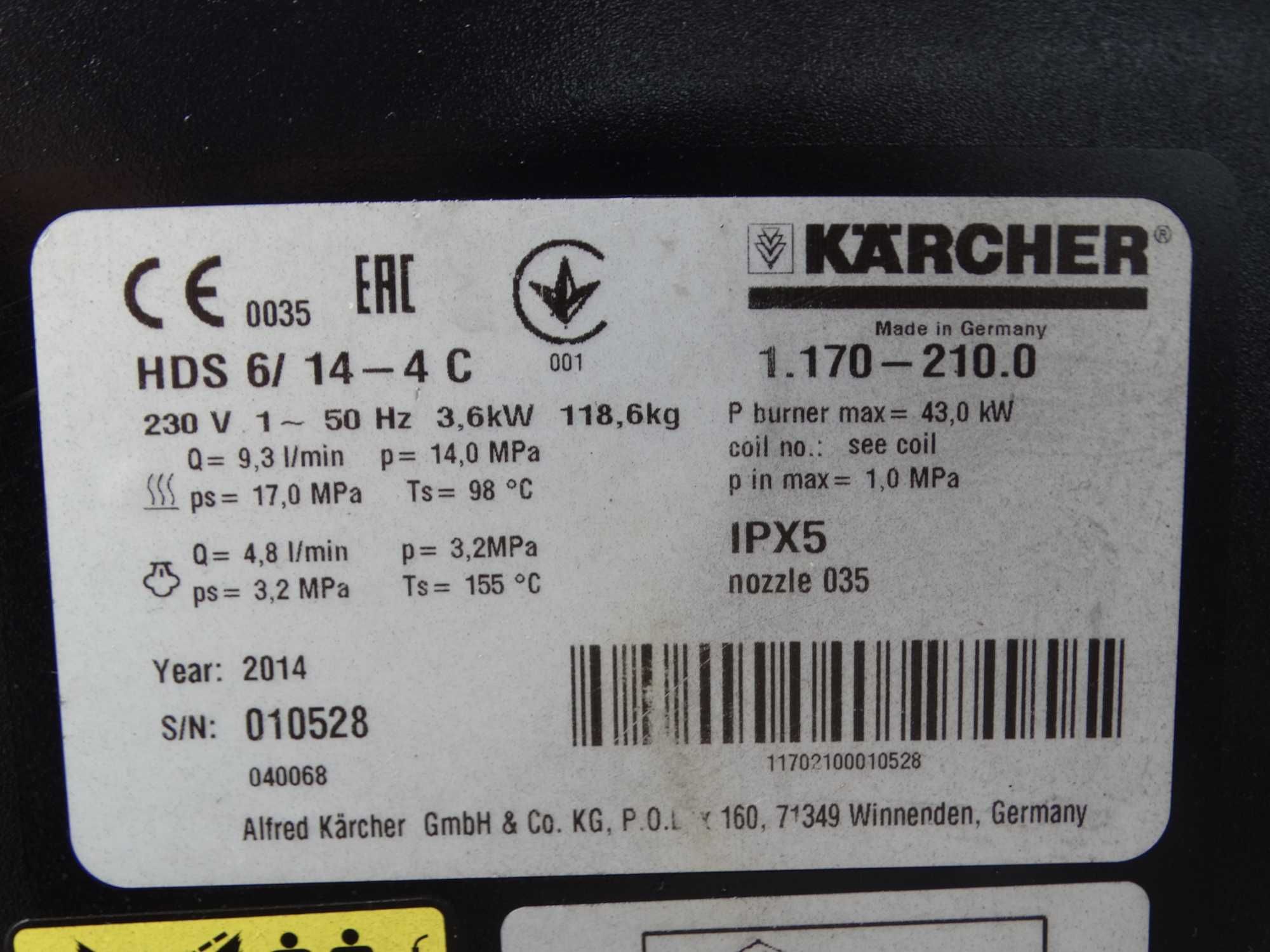 Myjka Ciśnieniowa Karcher HDS 6/14 4C * okazja * silnik wolnoobrotowy