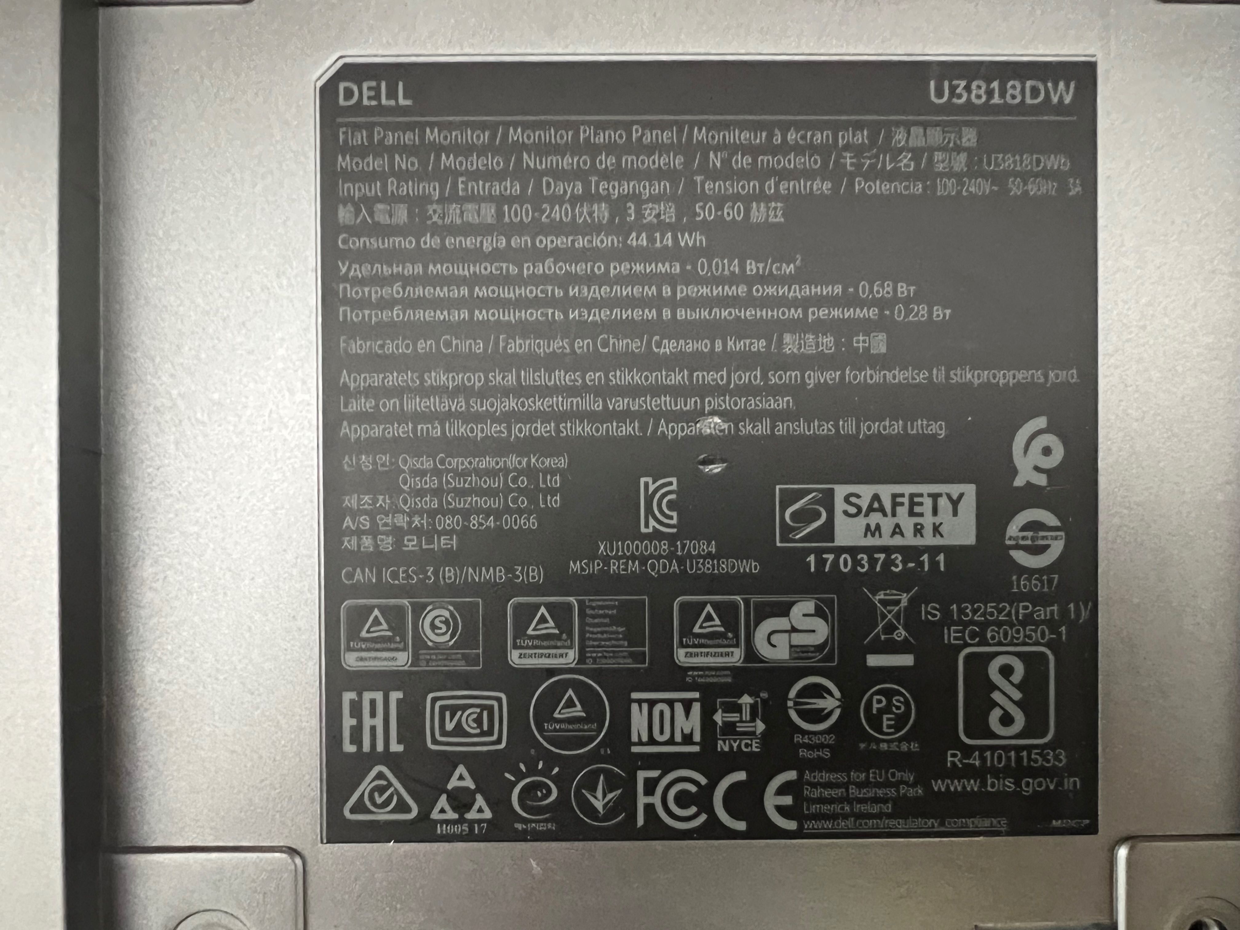 Monitor Dell UltraSharp U3818DW zakrzywiony 37,5”