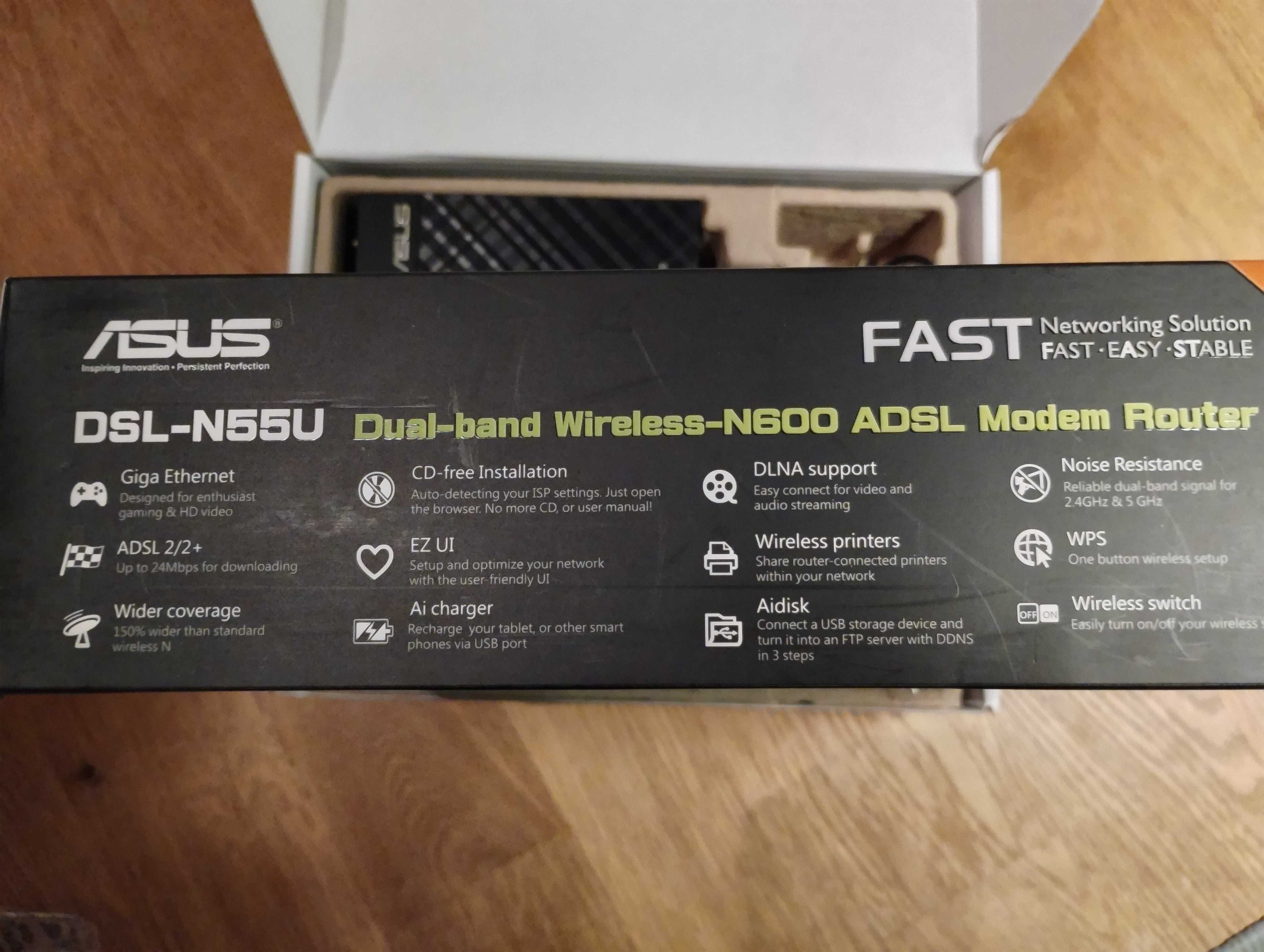 Szybki Router Asus DSL-N55U Wireless-N600, Duży Zasięg, WiFi 2,4G i 5G