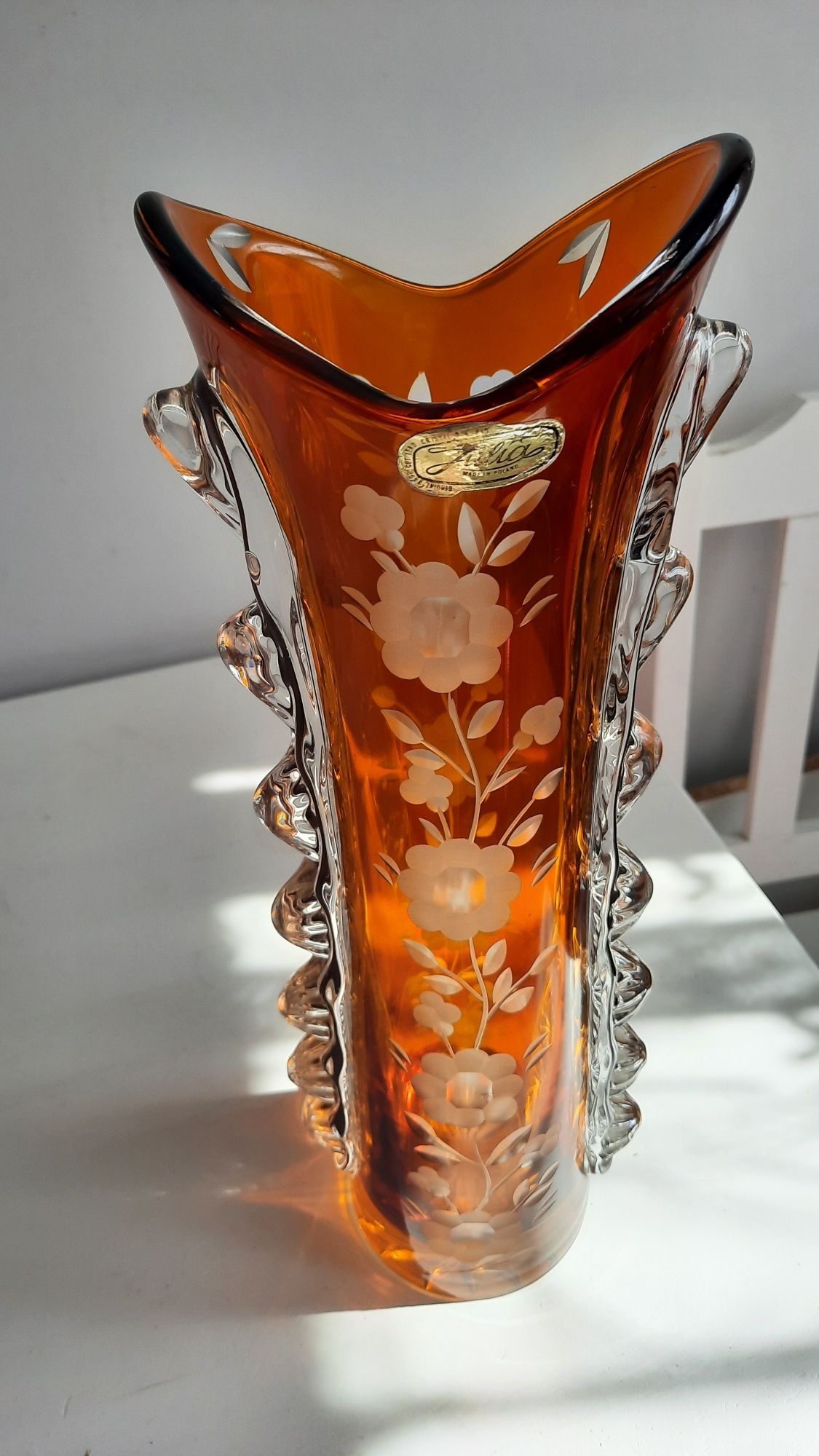 Śliczny, wielki, kryształowy wazon PRL.