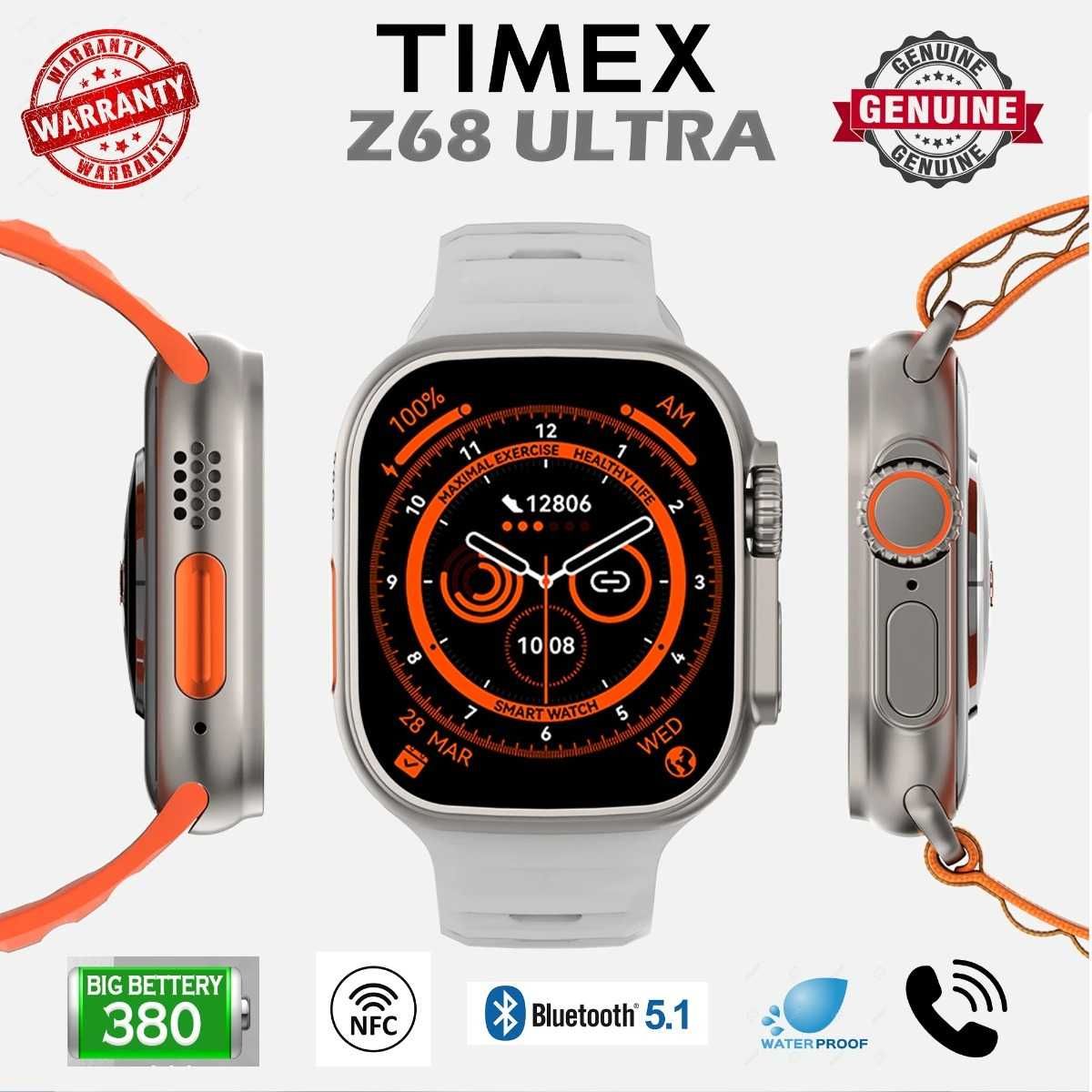 Z68 Ultra Smartwatch - Black/Orange/Grey - Durable & Style - €35