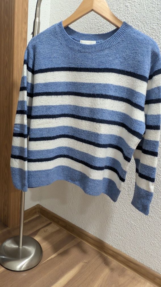 Sweter H&M oversize boxy S niebieski w pasy